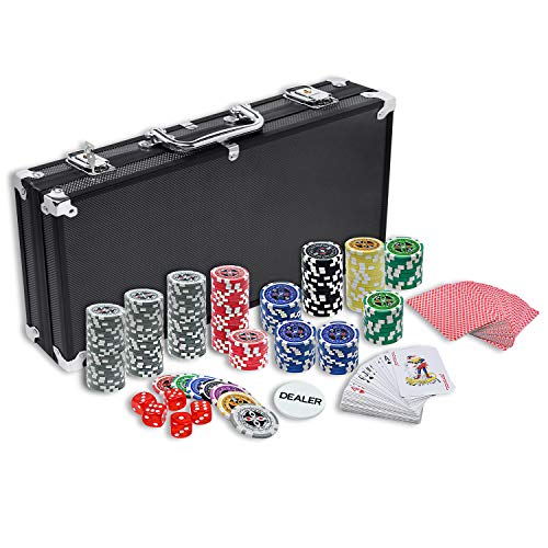ACXIN Poker Set Pokerkoffer mit Aluminium Gehäuse Profi Kartenspiele Zubehör Pokerset inkl. 500x Laser Pokerchips, 2X Pokerdecks, 5X Würfeln, 3X Dealer Button, 2X Schlüssel (Schwarz) von ACXIN