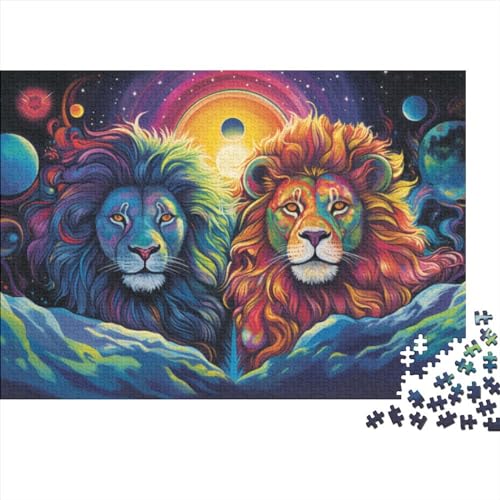 500 Teile Puzzle mit Zwei Löwen für Erwachsene und Kinder, kreatives rechteckiges Puzzle, Holzpuzzle, lustiges Lernspielzeug (Größe 52x38 cm) von ADASTE
