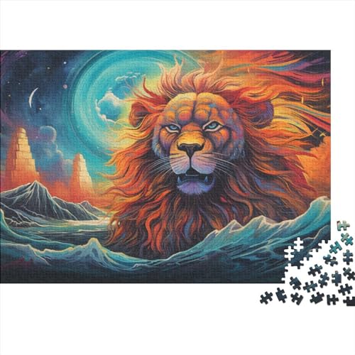Puzzle Wave Sunset Lion Puzzles für Erwachsene 500 Teile Holzpuzzle Wandkunst Puzzlespiele (Größe 52x38cm) von ADASTE