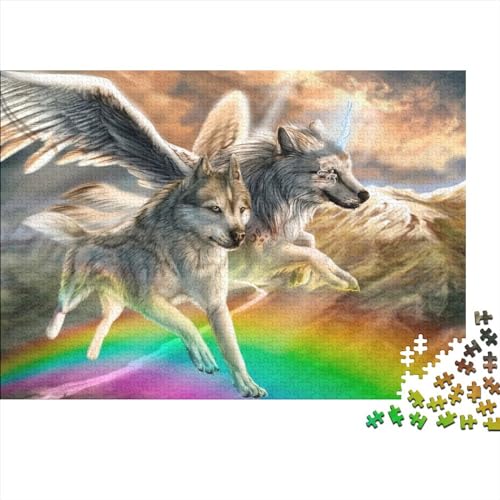 Puzzles für Fantasy-Tier-Wolf-Puzzles für Erwachsene, 500-teilige Holzbrettpuzzles für Erwachsene, Geschenke, herausforderndes Spiel, 52x38cm von ADASTE