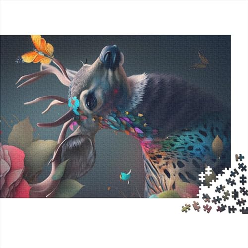 Regenbogen-Hirsch-Blumen-Puzzles, 300 Holzpuzzles, Geschenke für Erwachsene und Kinder, Geschenke, Puzzle, Familienspiel, Spielzeug (Größe 40x28 cm) von ADASTE