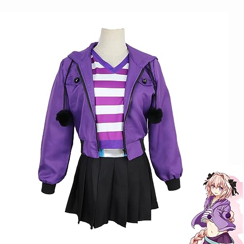 ADAira Anime Damen Astolfo Cosplay Kostüm Lila Uniform Und Kopfbedeckung Halloween Party Outfit Set,XL-Purple von ADAira