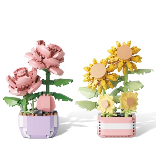 ADDLIVE 2 Stück Mini Blumen Sukkulenten Bonsai Baustein Set, Bausteine der Pflanze, Blumenstrauß Bausatz, Sukkulenten Bonsai Baustein Spielzeug, Künstliche Blume Bouquet für Mädchen Jungen Kinder von ADDLIVE