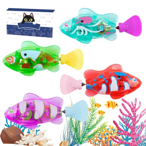 ADDLIVE 4 Stück Robo Fisch, Robo Fische für Kinder Aquarium, Schwimmende Fische Spielzeug, Roboter Fisch Badewanne, Wiederverwendbare Elektrische Fische mit Leuchtende für Kinder Haustiere von ADDLIVE