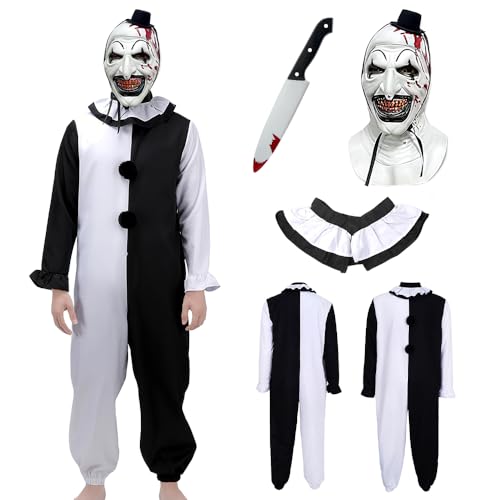 ADDLIVE Terrifier Kostüm für Erwachsene, Art the Clown Kostüm mit Horror Clown Maske, Halloween Kostüm Terrifier, Halloween Nacht Killer Gruseliger Terrifier Overall für Cosplay Party (XXL) von ADDLIVE