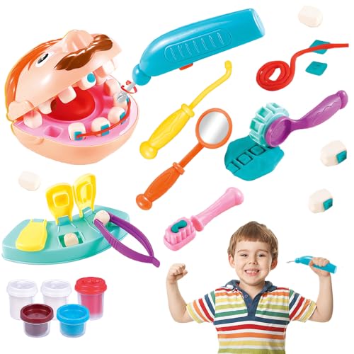 ADDLIVE Zahnarzt Spielzeug Kinder, Zahnarzt Knete Spielzeug, 13 Stück Zahnarzt Set Spielzeug, Knete Set Knetwerkzeug ab 3 Jahre, Knete Zubehör Zahnarzt , Dentist Rollenspiel Knetset für Jungen Mädchen von ADDLIVE