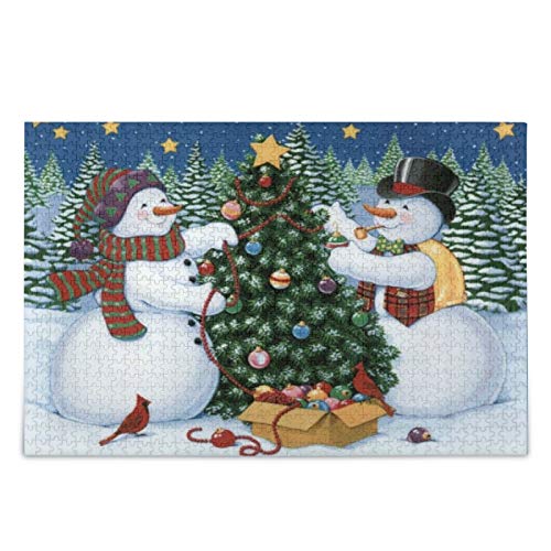 Cute Two Snowman Jigsaw Puzzle Christmas Tree Cardinal 1000 Pieces Puzzles Educational Intellectual Decompressing Fun Game for Kids Adult Home Wall Decor38x52cmKv473 von ADEIK