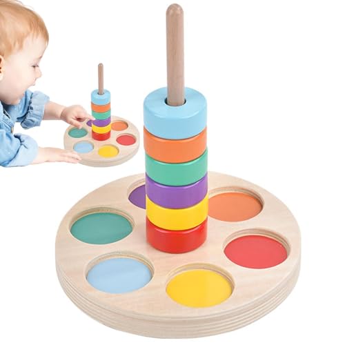 ADERN 4 Pcs Stapelspielzeug aus Holz, Holzklötze für Kleinkinder - Vorschul-Lernspielzeug - Holz-Montessori-Spielzeug, Vorschul-Lernspielzeug, Stapelblock-Spielzeug, verbessert die Koordination beim von ADERN