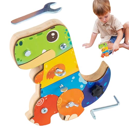 ADERN Dinosaurier-Schraubspielzeug,Kinder-Schraubspielzeug | Dinosaurier-Sensorbrett aus Holz - Niedliches Mehrzweck-Schraubspielzeug, farbenfrohes Lernspielzeug für die Auge-Hand-Koordination von ADERN