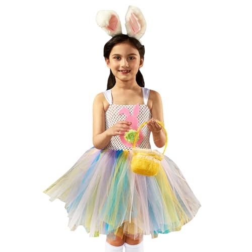 ADERN Osterhasen-Tutu, Kinder Mädchen Osterkleider Hasenkostüm, Halloween-Kostüm, Weihnachts-Cosplay-Kostüm, Kaninchen-Outfit für Mädchen im Alter von 2–10 Jahren von ADERN