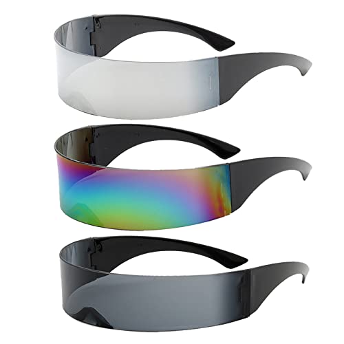 Futuristische Sonnenbrille, 3 Stück Schnelle Brille Rave, Space Brille, Schnelle Brille, Alien Brille,Futuristische Visier Punk Sonnenbrille Randlos Schnelle Brille mit Verspiegelte Linse Futuristische Sonnenbrille, 3 Stück Schnelle Brille Rave, Space Brille, Schnelle Brille, Alien Brille,Futuristische Visier Punk Sonnenbrille Randlos Schnelle Brille mit Verspiegelte Linse von ADLUH