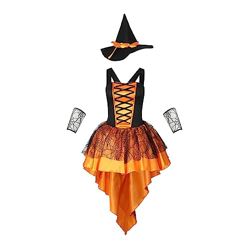 2023 Halloween Elegant Y23K Halloween Netz Schleuder Hexe Kostüm Mehrfarbig Party Versammlung Cosplay Performance Outfit für Frauen Kostüm Helden Cosplay Katsuki Bakugou (Orange, XS) von ADMAY