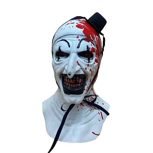 2023 Halloween Elegant Y25K Clown-Kopfbedeckung Blutige Seele gebrochen mit Hut Clown Kopfbedeckung Halloween Maskerade Cos Zubehör die Kopfbedeckung Clown gruselig Kostüm (Weiß, One Size) von ADMAY