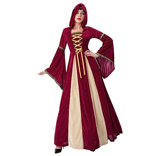 ADMAY 2023 Halloween Elegant Y/2/K Anzugkleid für Frauen Vintage Halloween Cosplay Kleider mit Kapuze Partykleidung Jango Fett Kostüme Cosplay (Red, L) von ADMAY