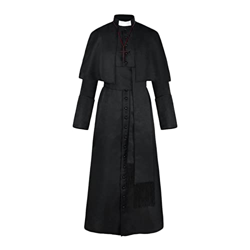 ADMAY 2023 Halloween Elegant Y/2K Halloween Priester Mittelalter Cosplay Kostüm Einfarbig Button Maskerade Kostüm High-End Cosplay Kostüm (Black, XXL) von ADMAY