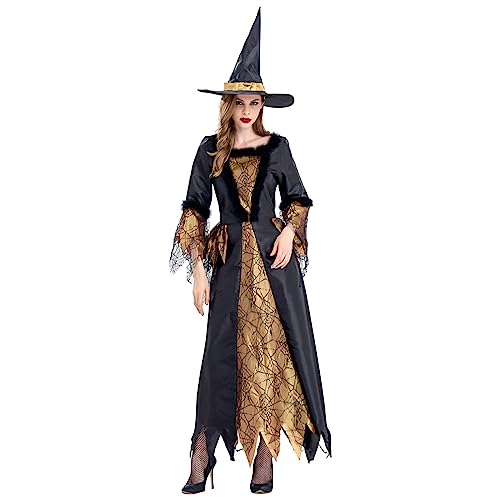 ADMAY 2023 Halloween Elegant Y23K Frauen Halloween Cosplay Elegant Kostüm Kleid Abendkleider Hut Outfits Set Damen Cosplay Kostüme Padme (Gold, L) von ADMAY