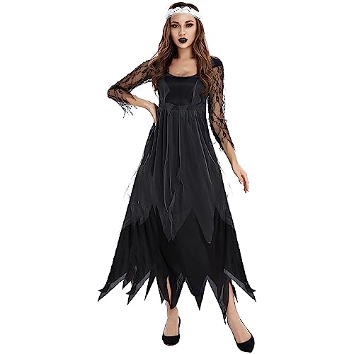 ADMAY 2023 Halloween Elegant Y23K Rollenspiel Kostüm für Damen Halloween Damen Teufel COS Braut Outfit Rune Cosplay Kostüm (Black, XL) von ADMAY