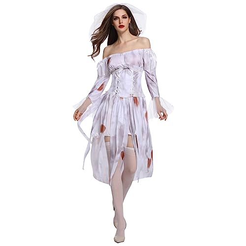 ADMAY 2023 Halloween Elegant Y25K Damen Halloween Kostüm Ghostly Bride Stage Show Dress Outfits Kleidung Miku Kostüm Cosplay (White, L) von ADMAY