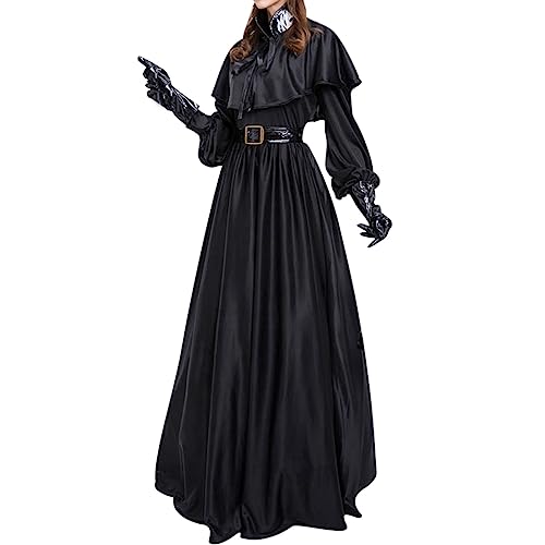 ADMAY 2023 Halloween Elegant Y26K Mittelalter Halloween Mittelalter Cosplay Kostüm Einfarbig für Frauen mit wie langes Samtkleid Übergröße (Black, XL) von ADMAY