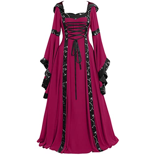 ADMAY 2024 neue AA Vintage Mittelalter Länge Cosplay Bodenkleid Damen Gothic Damenkleid Nejire Hado Cosplay Kostüm (Rot, XXXL) von ADMAY