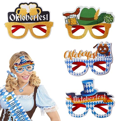 ADMAY Oktoberfest Partybrillen Set, 4 Stück Lustige Brillen aus Kunststoff für Oktoberfest Dekoration und Bayerische Feierlichkeiten (4) von ADMAY