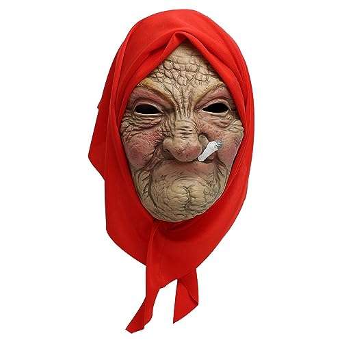 Gruselige Halloween Horror 2023 Y2^K Halloween Oma Kopfbedeckung Latex Kopfbedeckung Oma Rote Kopfbedeckung Cosplay Prom Jitterbug Requisiten Periphere Alte Zubehör (Khaki, One Size) von ADMAY