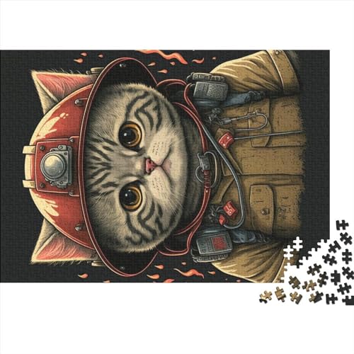 300 Teile Katzen-Feuerwehrmann-Puzzle für Erwachsene und Kinder, kreatives rechteckiges Puzzle, Holzpuzzle, lustiges Lernspielzeug (40x28cm) von ADMITO