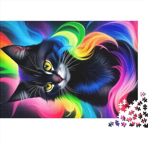 500 Teile Atemberaubendes Fantasy-Puzzle mit schwarzer Katze, kreatives rechteckiges Puzzle für Erwachsene und Kinder, großes Puzzle für Familien-Lernspiel (52x38cm) von ADMITO
