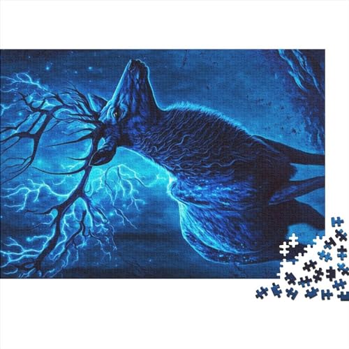 Mystisches Puzzle mit blauem Hirsch, 500 Teile, kreatives rechteckiges großes Familienpuzzlespiel, Kunstwerk für Erwachsene und Teenager (52x38cm) von ADMITO
