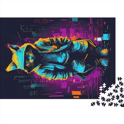 Puzzle Katze Neon Art Puzzles für Erwachsene 500 Teile Holzpuzzle Wandkunst Puzzlespiele (52x38cm) von ADMITO