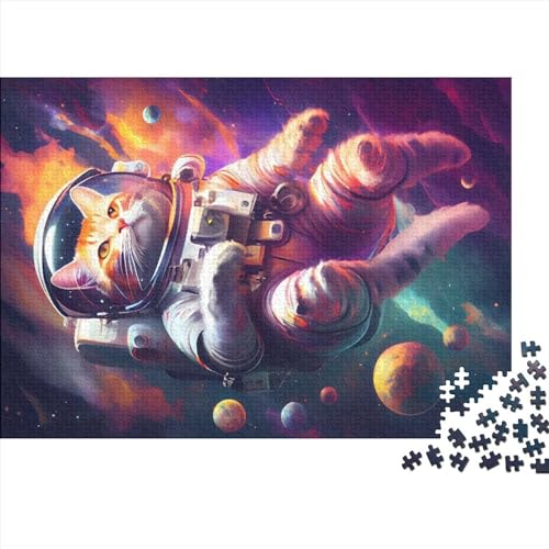 Puzzle für Erwachsene, 300 Teile, Katzen-Astronaut im Weltraum, Puzzle für Erwachsene, Holzbrett-Puzzle, lustiges Geschenk (40x28cm) von ADMITO