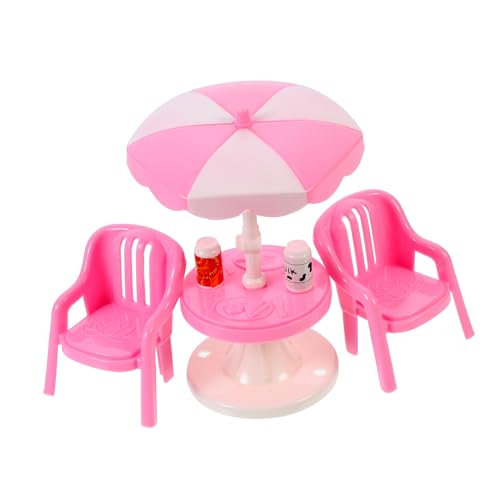 2 Sätze Regenschirm Mini- Spielzeugmöbel Für Den Strand Strandstuhl Spielhaus Schmücken Kleine Strandanlage Strandeinrichtung Ornament Rosa Abs ADOCARN von ADOCARN