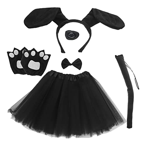 ADOCARN 1 Satz Hundeohren Stirnband Set für Cosplay Teiliges Kostüm mit Tutu Fliege Handschuhen und Fake Nase für Halloween und Partys von ADOCARN