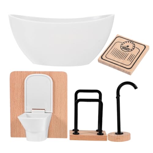 ADOCARN 1 Satz Puppenzimmer-Badezimmerdekorationen Haus Möbel Bausatz Badewanne Miniaturspielzeug Miniatur-Badzubehörset Miniatur-Requisiten, Badezimmer-Miniatur Holz von ADOCARN