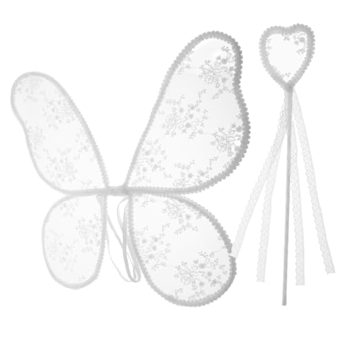 ADOCARN 1 Satz Schmetterlingsflügel Schmetterlingsstäbe Weihnachts-Cosplay-Party Engelsflügel Feenprinzessin Flügel Zauberstäbe Weiß Spitze ADOCARN 1 Satz Schmetterlingsflügel Schmetterlingsstäbe Weihnachts-Cosplay-Party Engelsflügel Feenprinzessin Flügel Zauberstäbe Weiß Spitze von ADOCARN