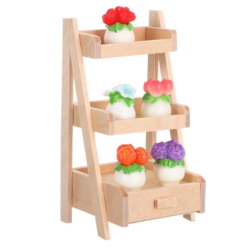 ADOCARN 1 Set Miniatur-Puppenhauspflanzen-Zubehör – Mini-Kunstblumenpflanzen mit Ständer für Puppenhaus, winzige künstliche Grünpflanzen, Bonsai-Ornament, Basteln von ADOCARN