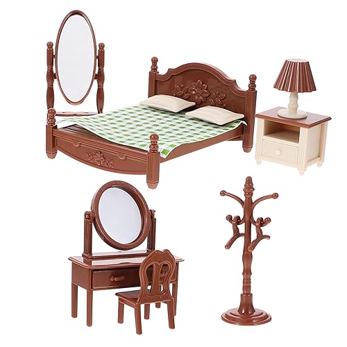 ADOCARN 1 Set Simulation Mini Schlafzimmer Set Puppenhaus Bett Kommode Ornamente Spielhaus Küchengeräte Kinderspielzeug Mini Hausdekor Puppenhaus Dekoration Puppenhaus Szene Requisite von ADOCARN