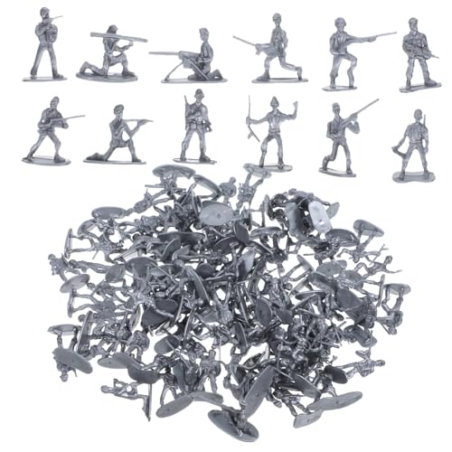 ADOCARN 100 Stück Militärmodellspielzeug Zahlen Soldatenfiguren Minisoldaten Miniaturfiguren Mini-Soldaten-Figuren Mikrofiguren Miniatursoldaten Sandtisch-Soldatenfigur Plastik Silber von ADOCARN