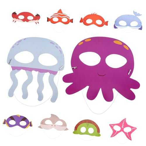 ADOCARN 10Stücke Teiliges Süße Meerestiermasken für Kostümmasken für Halloween Karneval Cosplay und Themenpartys aus Hochwertigem Papiermaterial Langlebig von ADOCARN