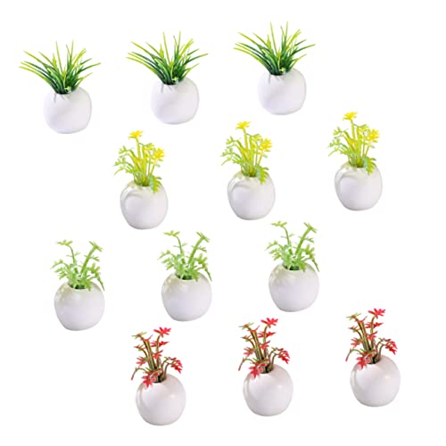 ADOCARN 12 Stück Mini Topfpflanzen, Kleine Hausdekoration, Mini Heimornament, Mini Bonsai Modell, Garten Bonsai Modell, Puppenhaus, Mini Dekoration, Simulierter Bonsai, Kleines von ADOCARN
