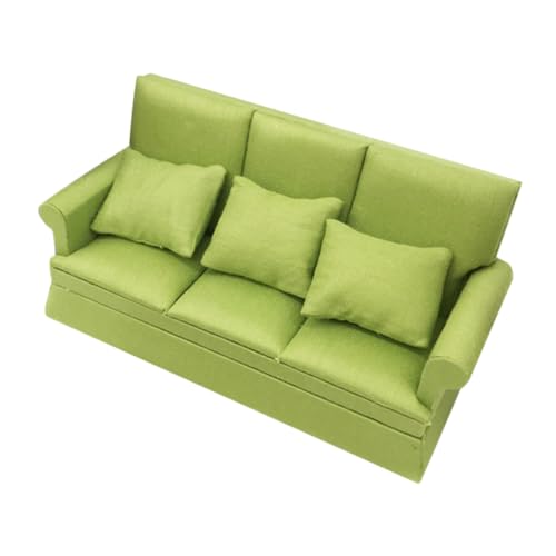 ADOCARN 1satz Miniatur Puppenhaus Sofa Mit Kissen Modernes Stilvolles Möbelstück Für Miniaturwohnzimmer Als Puppenhaus Zubehör Apfelgrün von ADOCARN