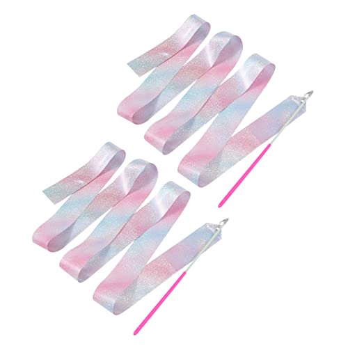 ADOCARN 2 Stück Bandtanzspielzeug Gymnastikband Gymnastik Regenbogenbänder Performance Band Kinderband Tanzstreamer Kindergeschenke Glänzendes Band Rosa Polyester von ADOCARN