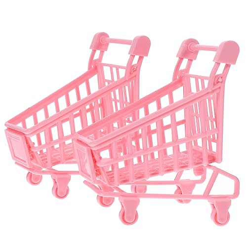 ADOCARN 2St Mini-Trolley Storage Trolley ablagekörbe Mini Handwagen spielzeugautos mini Wage Sitz faltbar Korb Tasche Einkaufswagen Trolley-Ornamente Trolley- Eisen Rosa von ADOCARN