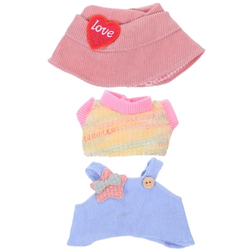 ADOCARN 3-teiliges Puppenkleidungsset für 17 cm, Kawaii-Eimerhut, T-Shirt und Overalls, Outfits, Kleidungszubehör für Puppen, Ankleidekostüm, Puppenhaus- von ADOCARN