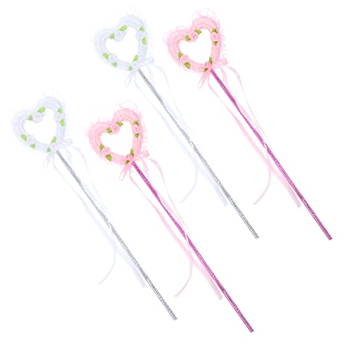 ADOCARN 4 Stücke Herz-förmigen Fee Zauberstäbe Für Jungen Und Mädchen Garten Fee Stangen Party Favors Prinzessin Spielzeug Shiny Stick von ADOCARN