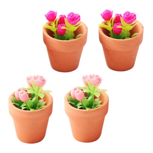 ADOCARN 4 Stück Miniaturblumen Für Puppenhauspflanzen Miniaturspielzeug Puppenhaus Topfblumen Mini Blumentöpfe Blumenfiguren Miniatur Puppenhauszubehör Puppenhaus Gartenpflanzgefäß von ADOCARN