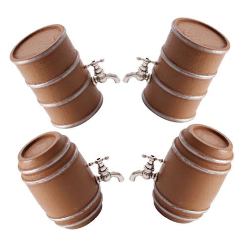 ADOCARN 4 Stück Miniaturisierte Holz Weinfässer Detailgetreue Modelle für Puppenhäuser und Feengärten und Getränkezubehör für Kreative Bastelprojekte von ADOCARN