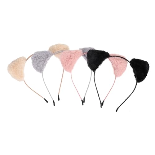 ADOCARN 4 Stück Teiliges Katzenohren Haarschmuck für Weiche Plüschige Haarreifen Rosa Beige und Schwarz für Kostümpartys Halloween und Geburtstagsfeiern von ADOCARN