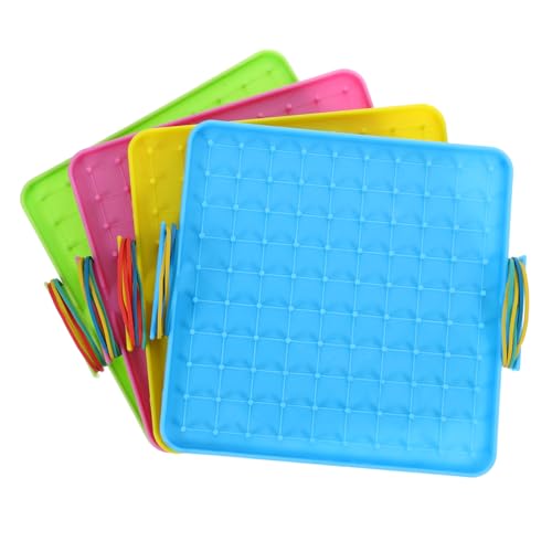 ADOCARN 4 Stück Teiliges Set Doppelseitiges Geoboard aus Kunststoff Mathematisches Lernspielzeug mit Gummibändern für Kreativität Pädagogisches Werkzeug für Gruppenaktivitäten von ADOCARN