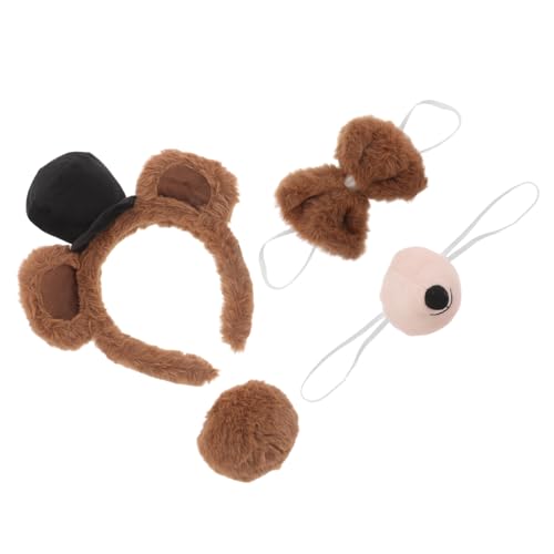 ADOCARN 4-teiliges Tier-cosplay-stirnband Mit Bärenohren Und Fliege – Bärenkostüm-zubehör Für Weihnachten, Halloween, Cosplay, Tier-ankleideparty von ADOCARN